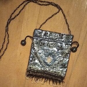 Embroidered Silver and Black Crossbody Bag